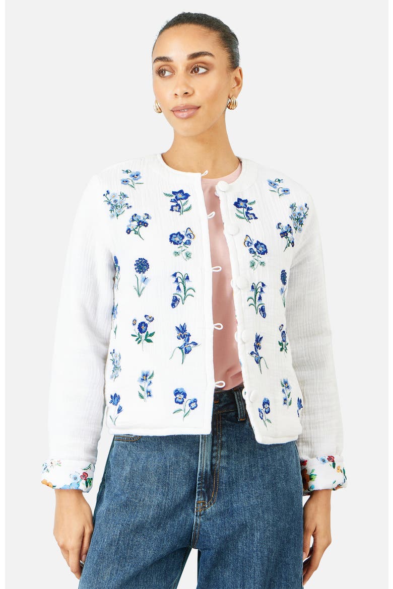 Floral Embroidery Cotton Jacket, Alternate, color, White