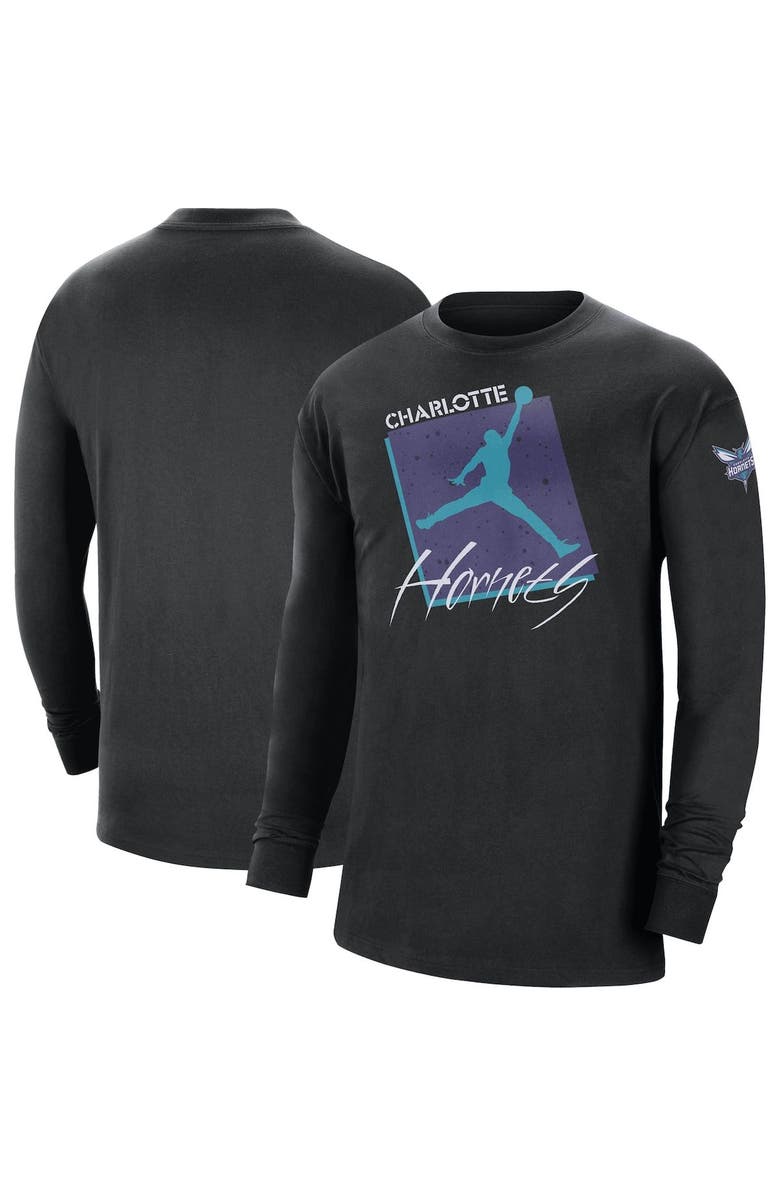 Jordan Brand Men's Jordan Brand Black Charlotte Hornets Courtside Max 90 Vintage Wash Statement Edition Long Sleeve T-Shirt, Main, color, Black