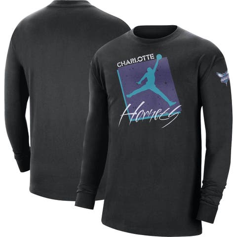 Men's Jordan Brand Black Charlotte Hornets Courtside Max 90 Vintage Wash Statement Edition Long Sleeve T-Shirt