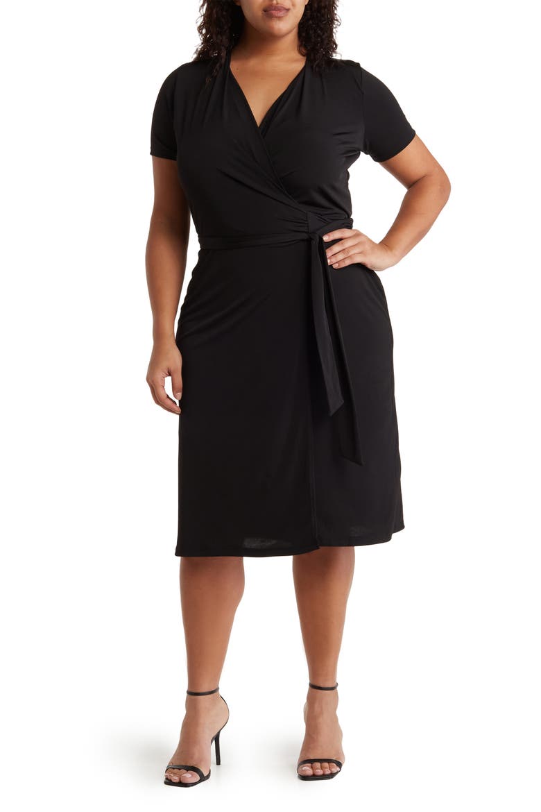 Solid Jersey Wrap Dress, Main, color, BLACK