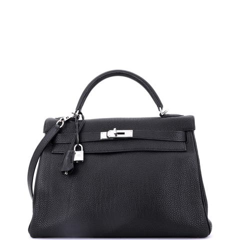 Kelly Handbag Black Togo with Palladium Hardware 32