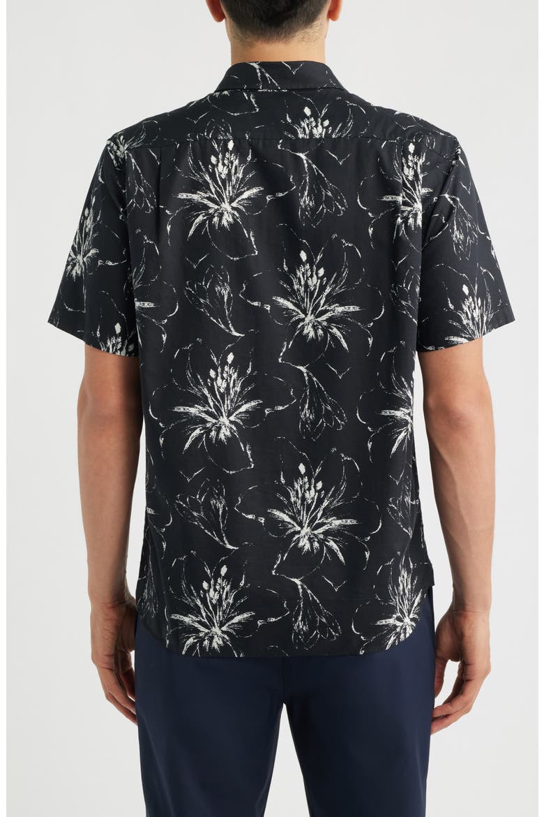 Dry Brush Floral Short Sleeve Button-Up Shirt, Alternate, color, COASTAL/ OPTIC WHITE