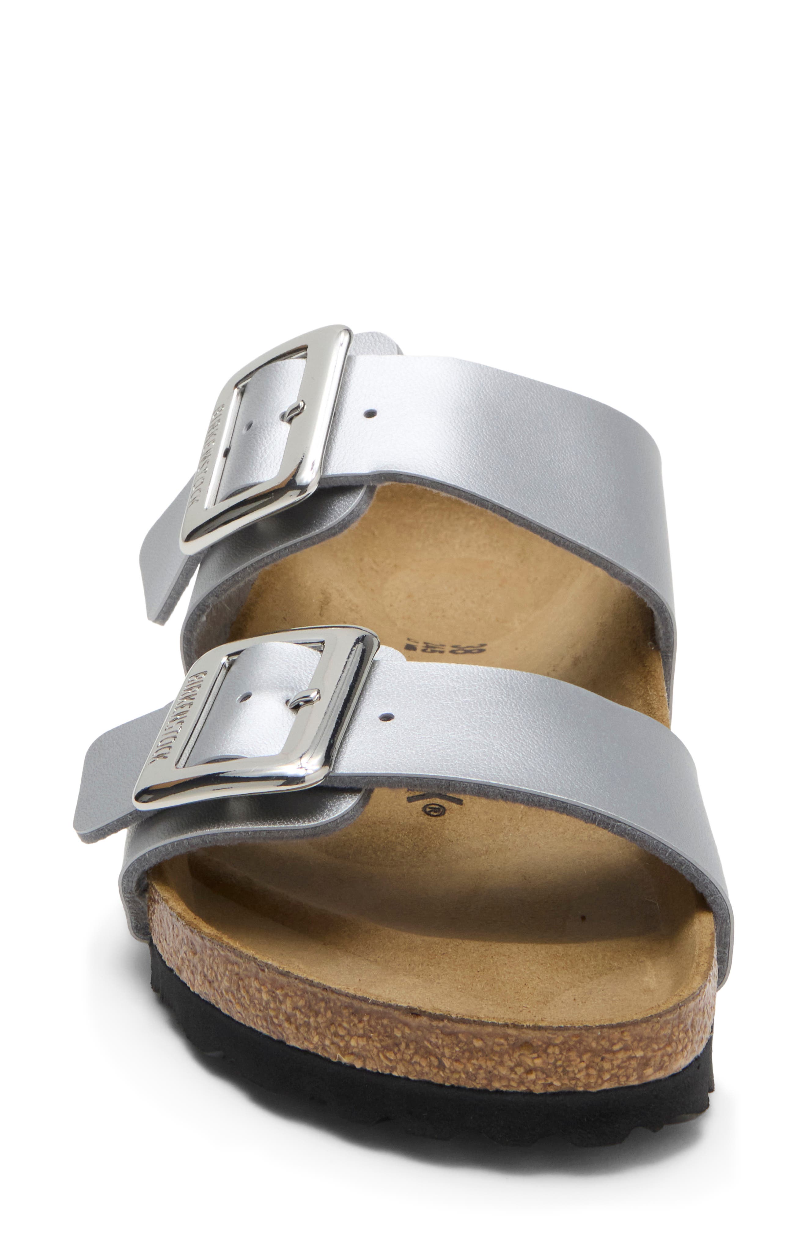 Sydney Luxe Buckle Faux Leather Slide Sandal, Alternate, color, SILVER