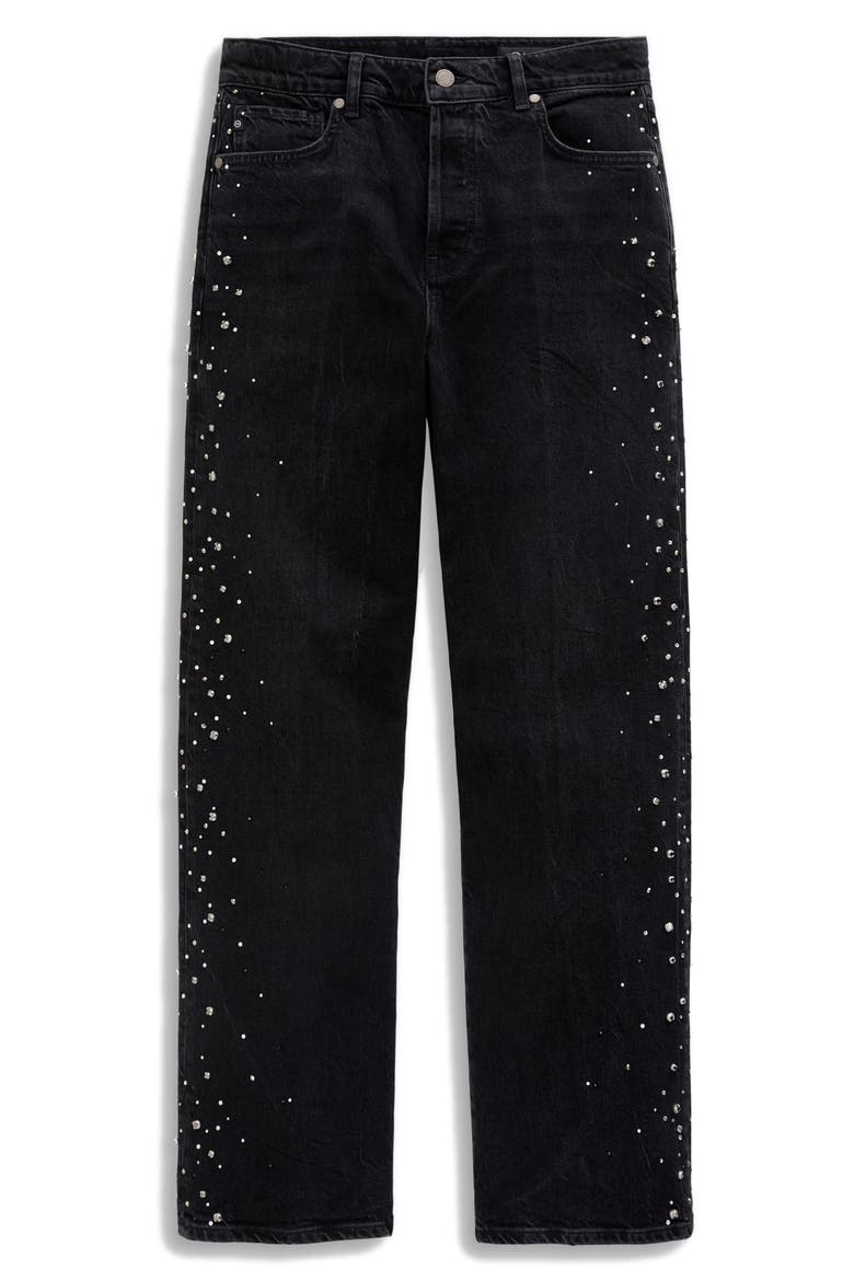 Billie Embellished Straight Leg Jeans, Alternate, color, BLACK TIE