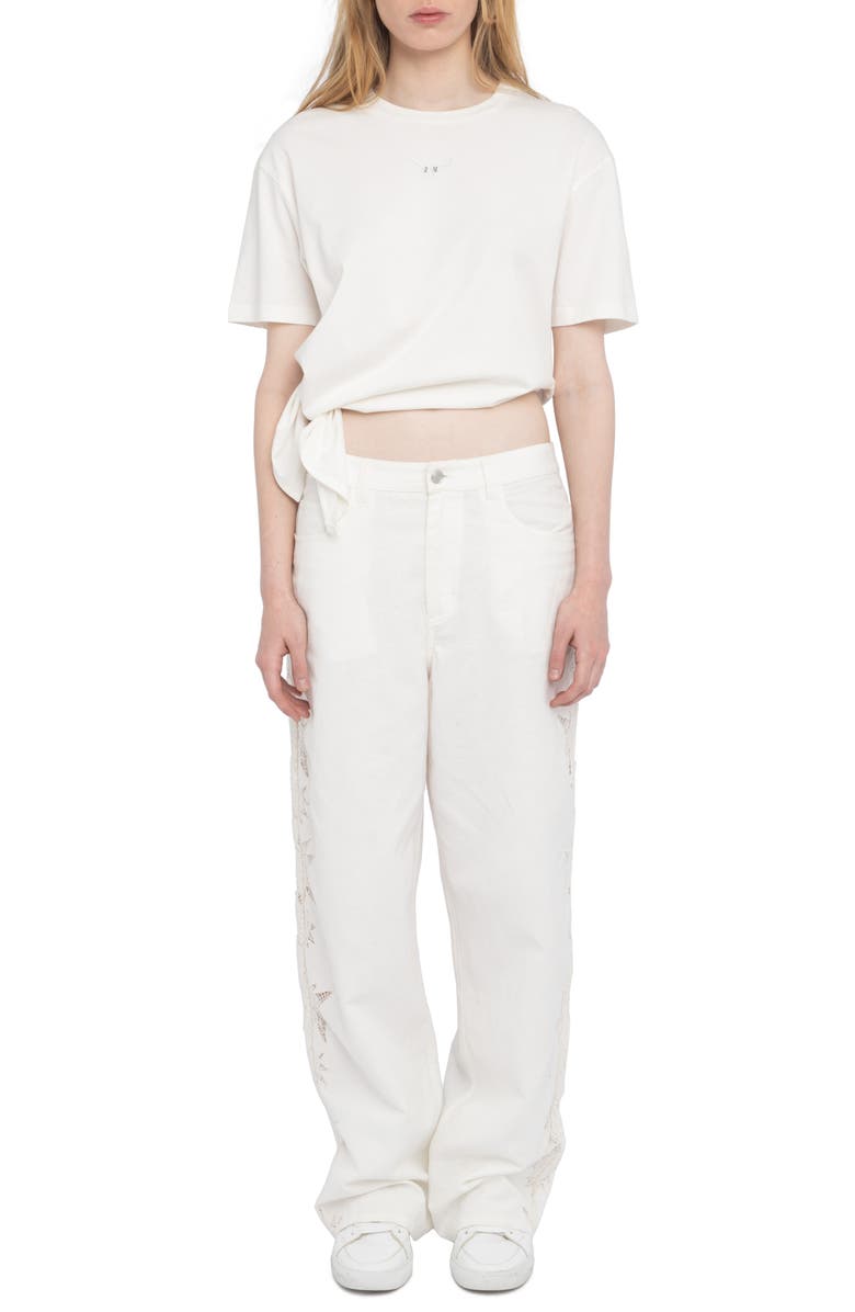 Zadig & Voltaire Elfy Embroidered Detail Cotton & Linen Pants, Alternate, color,