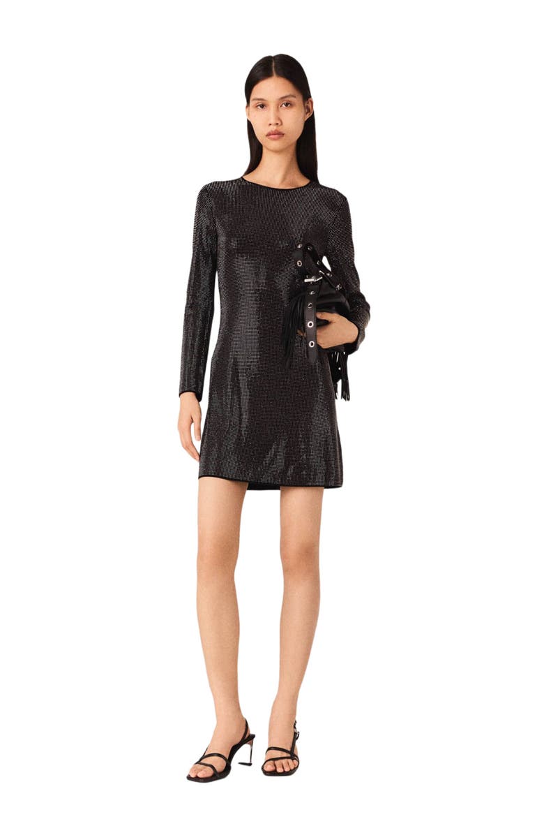 maje Mini rhinestone knit dress, Main, color, Black