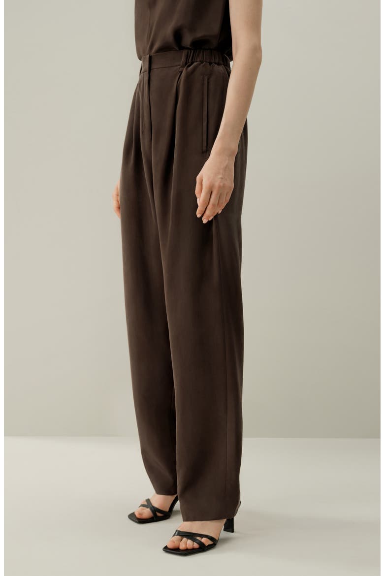 Women's Sand-Washed Silk Habotai Barrel Pants, Alternate, color, Toffee