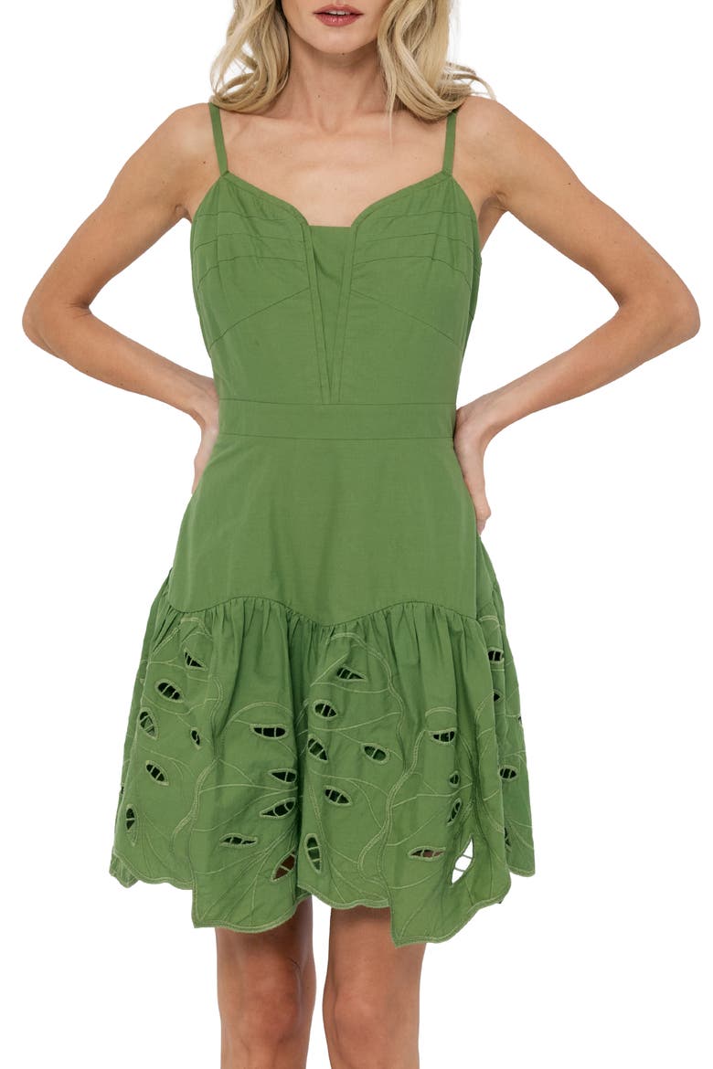 Cathal Tiered Sleeveless Eyelet Cotton Dress, Alternate, color, GREEN