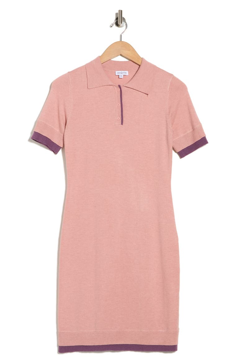 Trim Polo Dress, Alternate, color, BLUSH DARK PURPLE