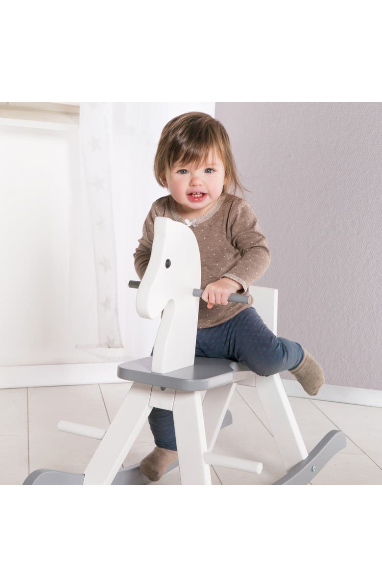 Roba-Kids Solid Wooden Rocking Horse in White & Gray, Alternate, color,