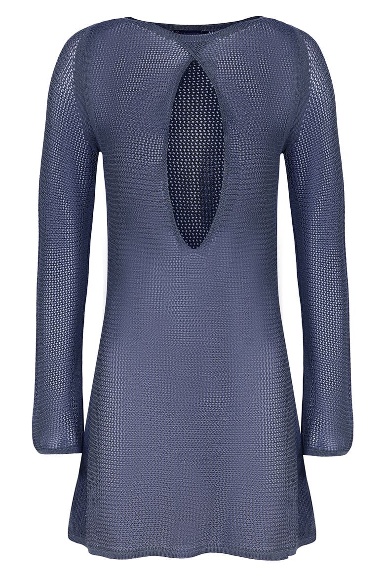 Micah Long Sleeve Mesh Cover-Up Minidress, Alternate, color, BLUE