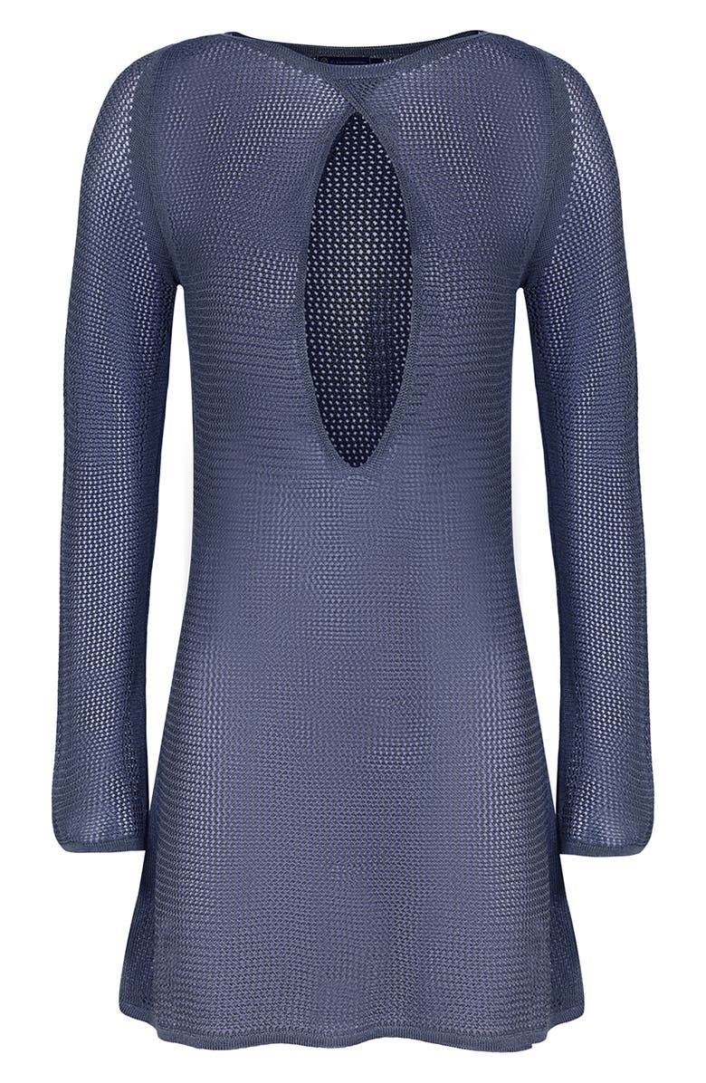 ViX Paula Hermanny Micah Long Sleeve Mesh Cover-Up Minidress, Alternate, color, Blue