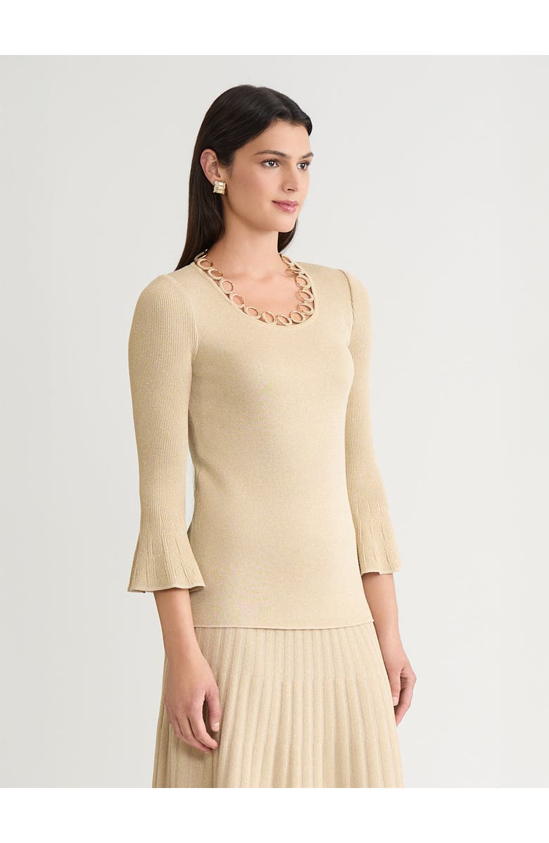 Misook Lurex Crochet Grommet Soft Knit Top, Alternate, color, Biscotti/Gold