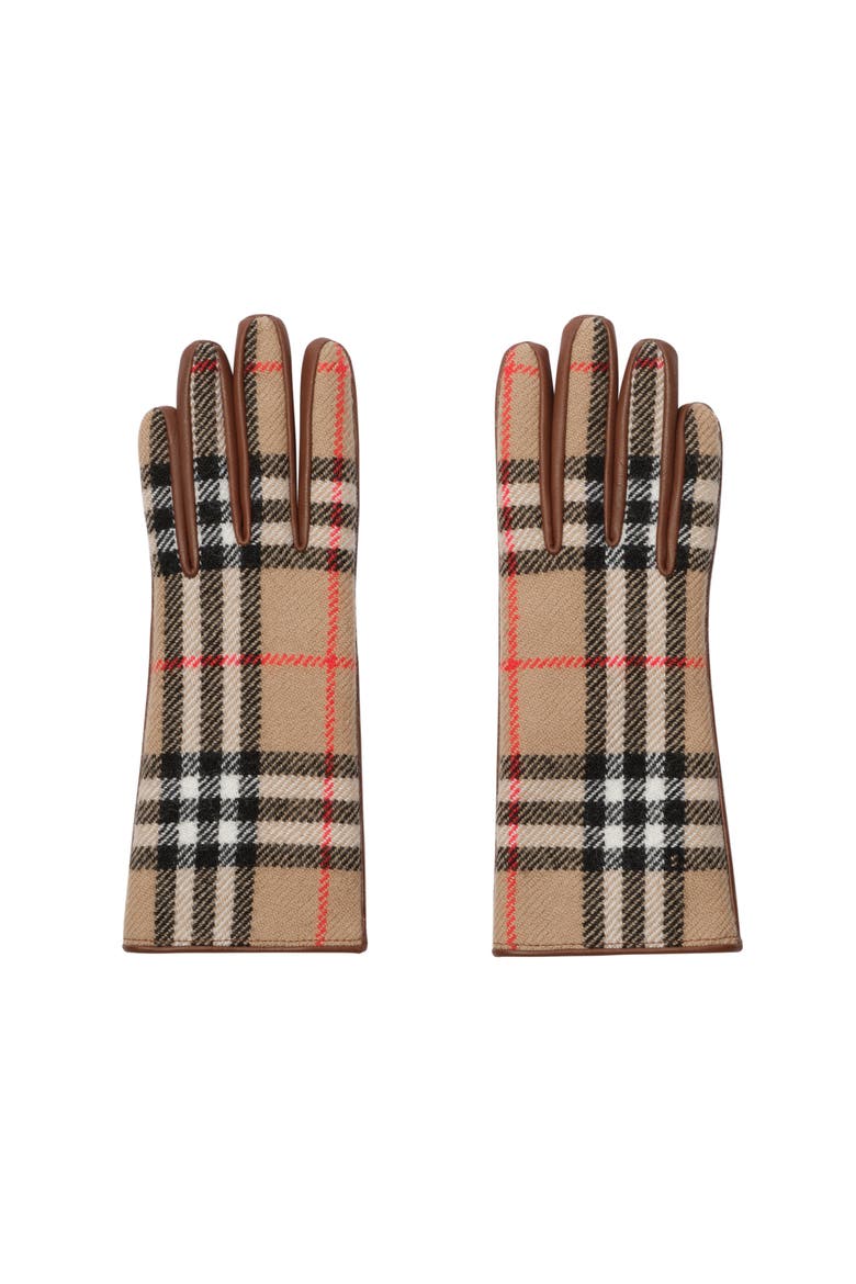 Check Wool Gloves, Main, color, Archive beige