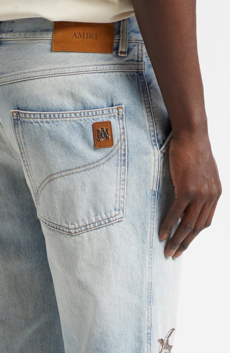 AMIRI Floral Embroidered Cotton Wide Leg Jeans, Alternate, color, Sunset Blue Archived