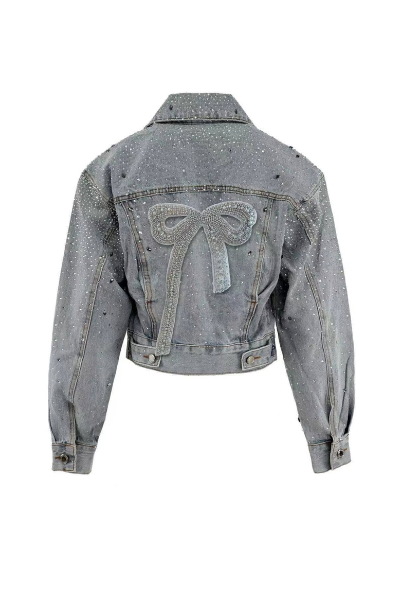 Crystal Bow Denim Jacket, Main, color, Blue
