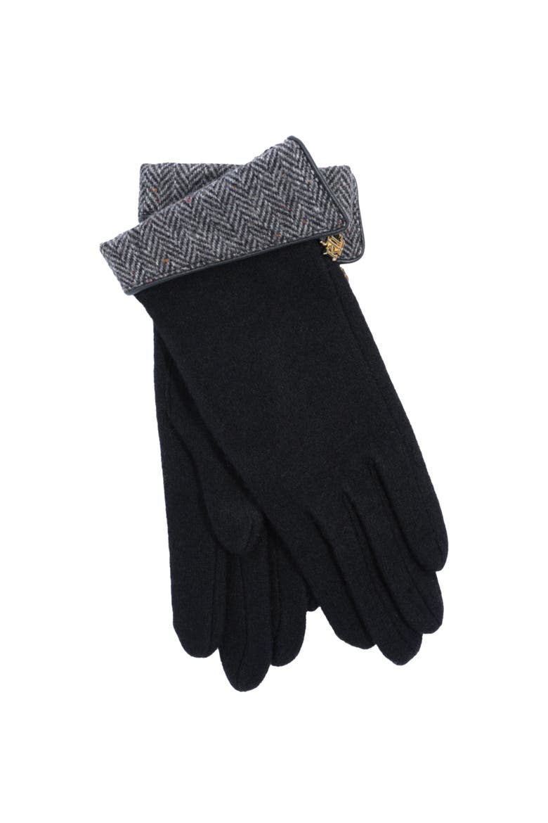 Pattern Cuff Glove With Logo Charm, Main, color, Black