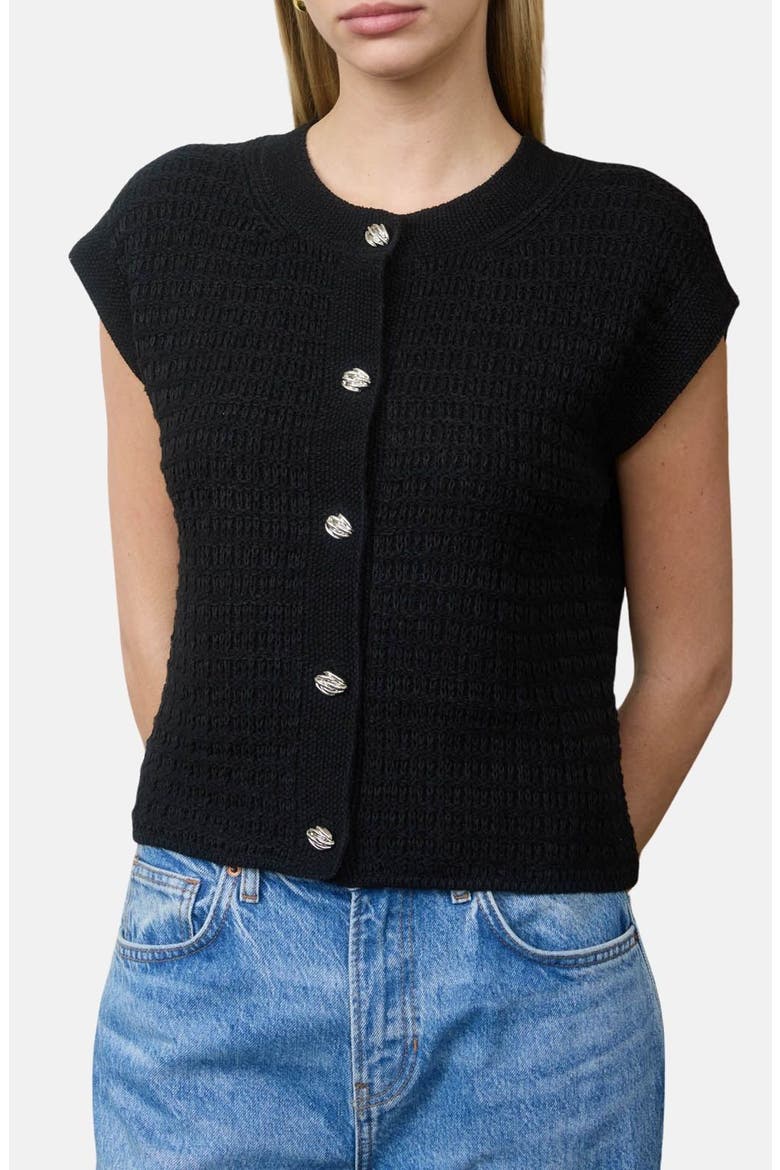 Cap Sleeve Button Front Cardigan, Main, color, BLACK