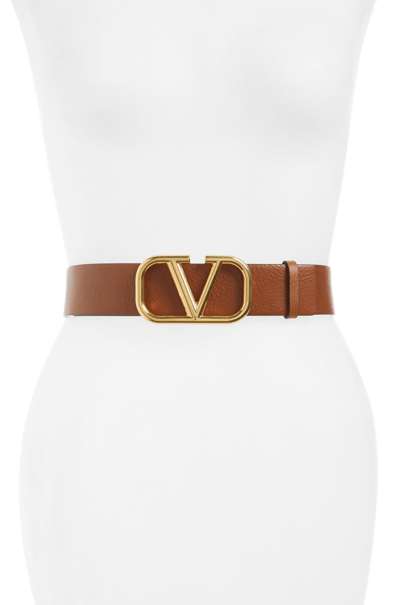 Valentino Garavani Go Logo Leather Belt, Main, color,