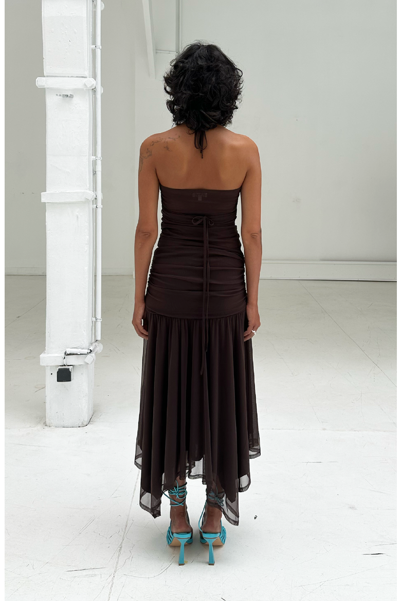 Elva Sheer Mesh Halterneck Top, Alternate, color, Dark Brown