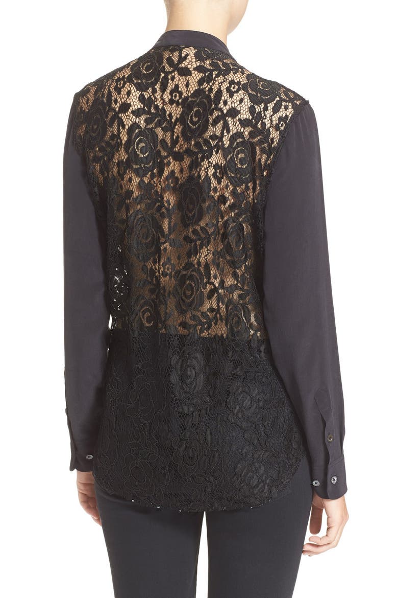 Lace Panel Tuxedo Shirt, Alternate, color, TRUE BLACK
