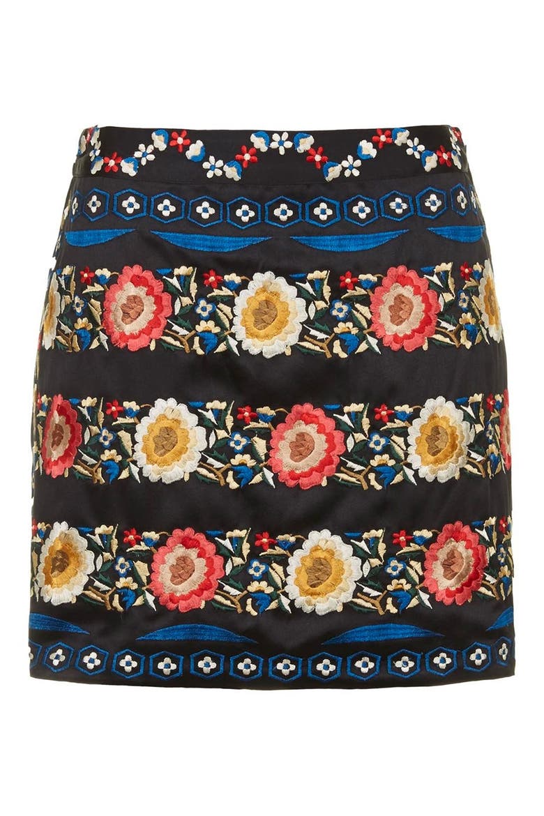 Embroidered A-Line Skirt, Alternate, color, BLACK MULTI