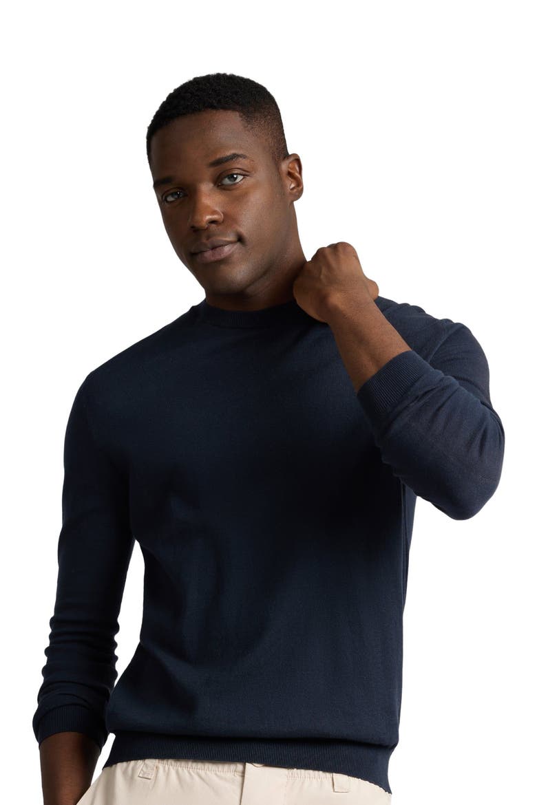 Fine Cotton Knit Long Sleeve Crewneck Sweater, Alternate, color, Midnight