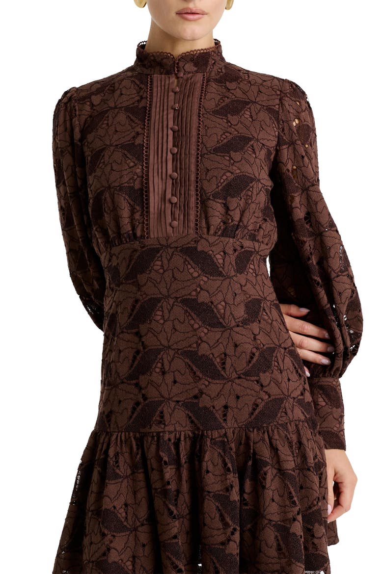 Remy Long Sleeve Lace Minidress, Alternate, color, CHOCOLATE