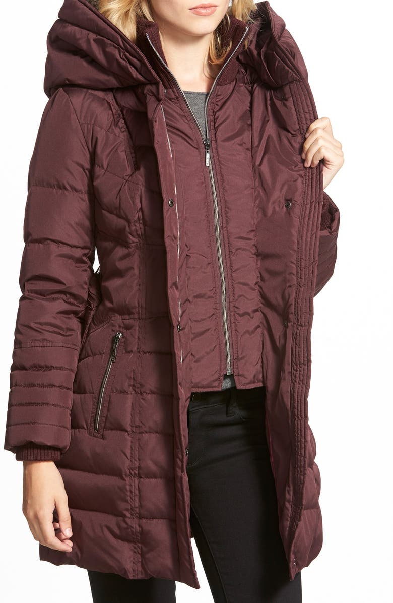 Kensie Belted Hooded Down & Feather Fill Coat, Alternate, color, 