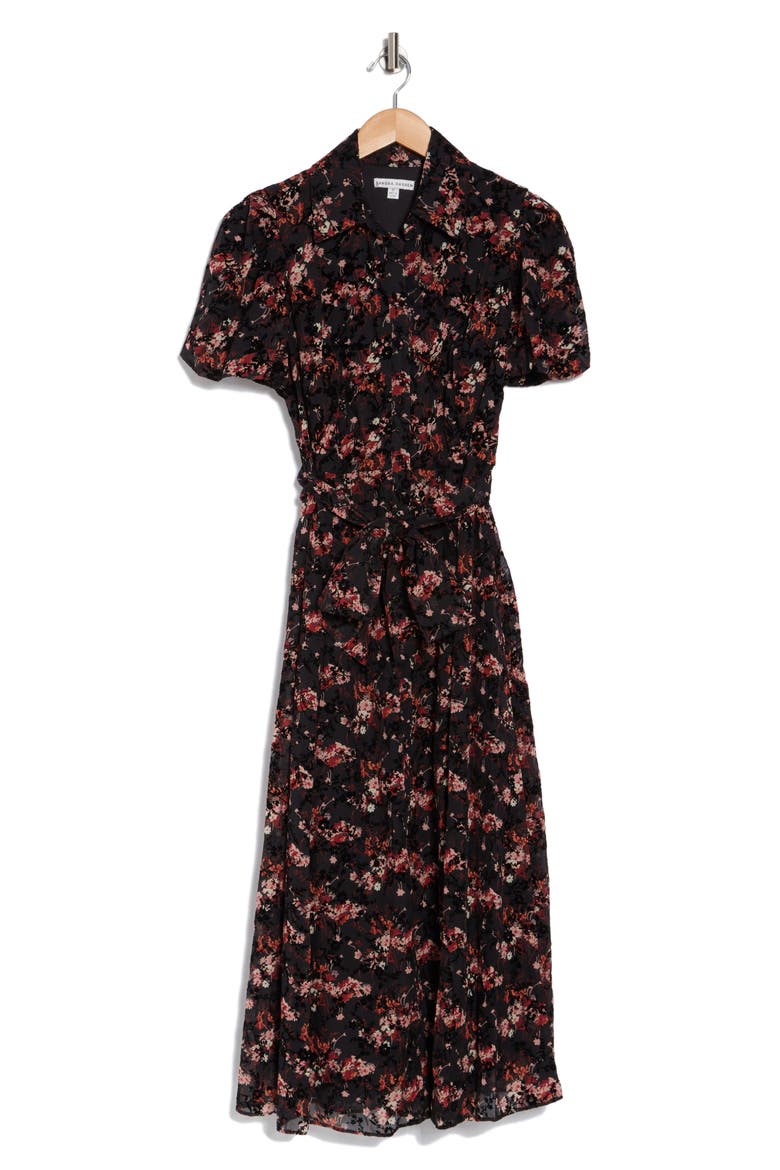 Floral Short Sleeve Shirtdress, Alternate, color, BLACK/ PLUM