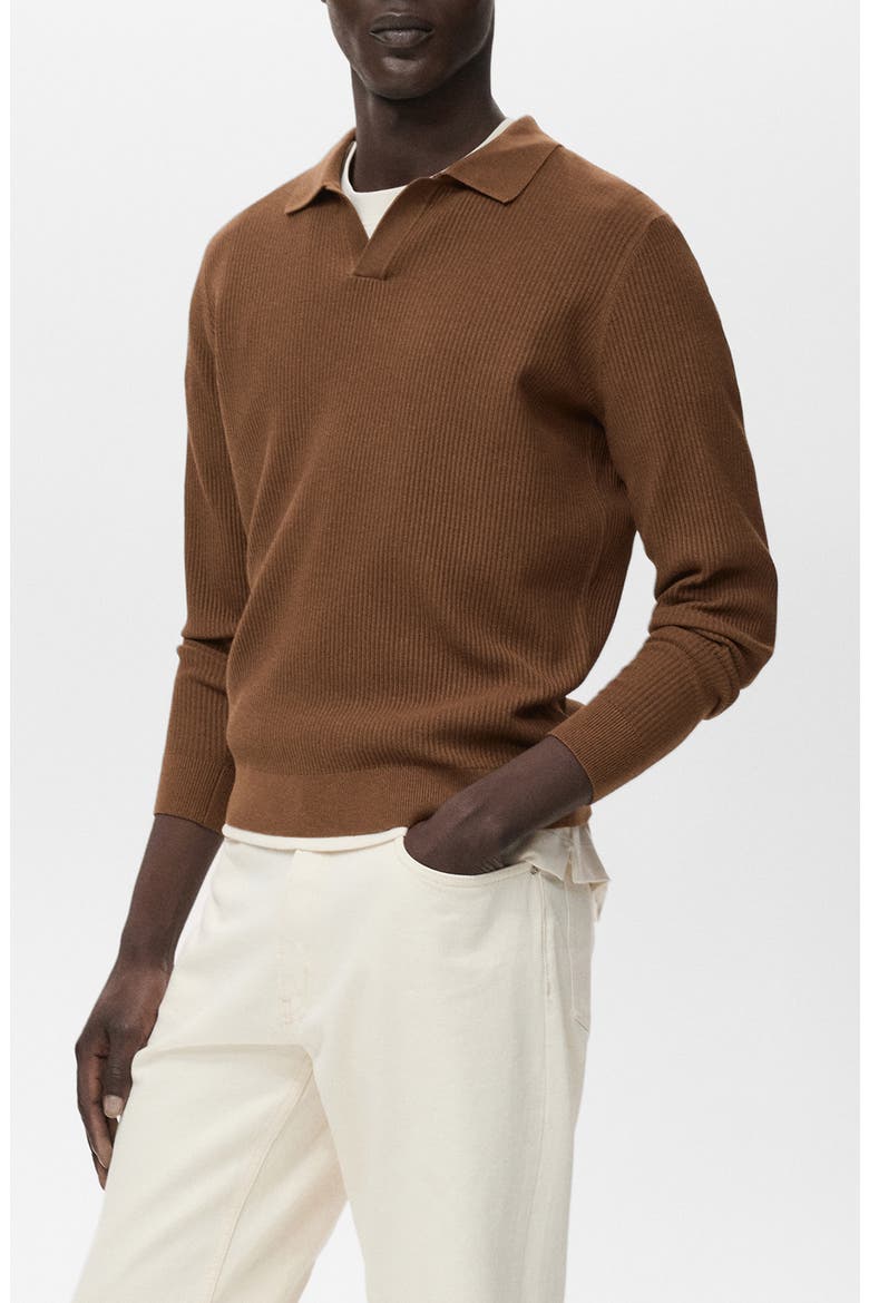Johnny Collar Rib Polo Sweater, Main, color, TOBACCO BROWN