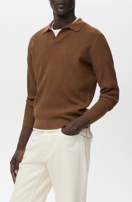 Mango Johnny Collar Rib Polo Sweater In Brown