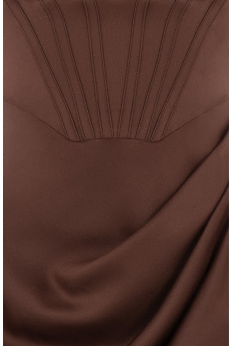 Faye Satin Pleated Midi Dress, Alternate, color, CHOCOLATE