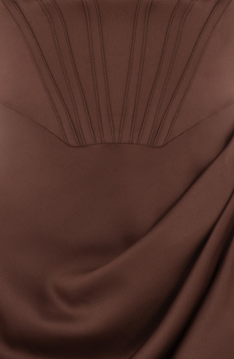 HOUSE OF CB Faye Satin Pleated Midi Dress, Alternate, color, Chocolate