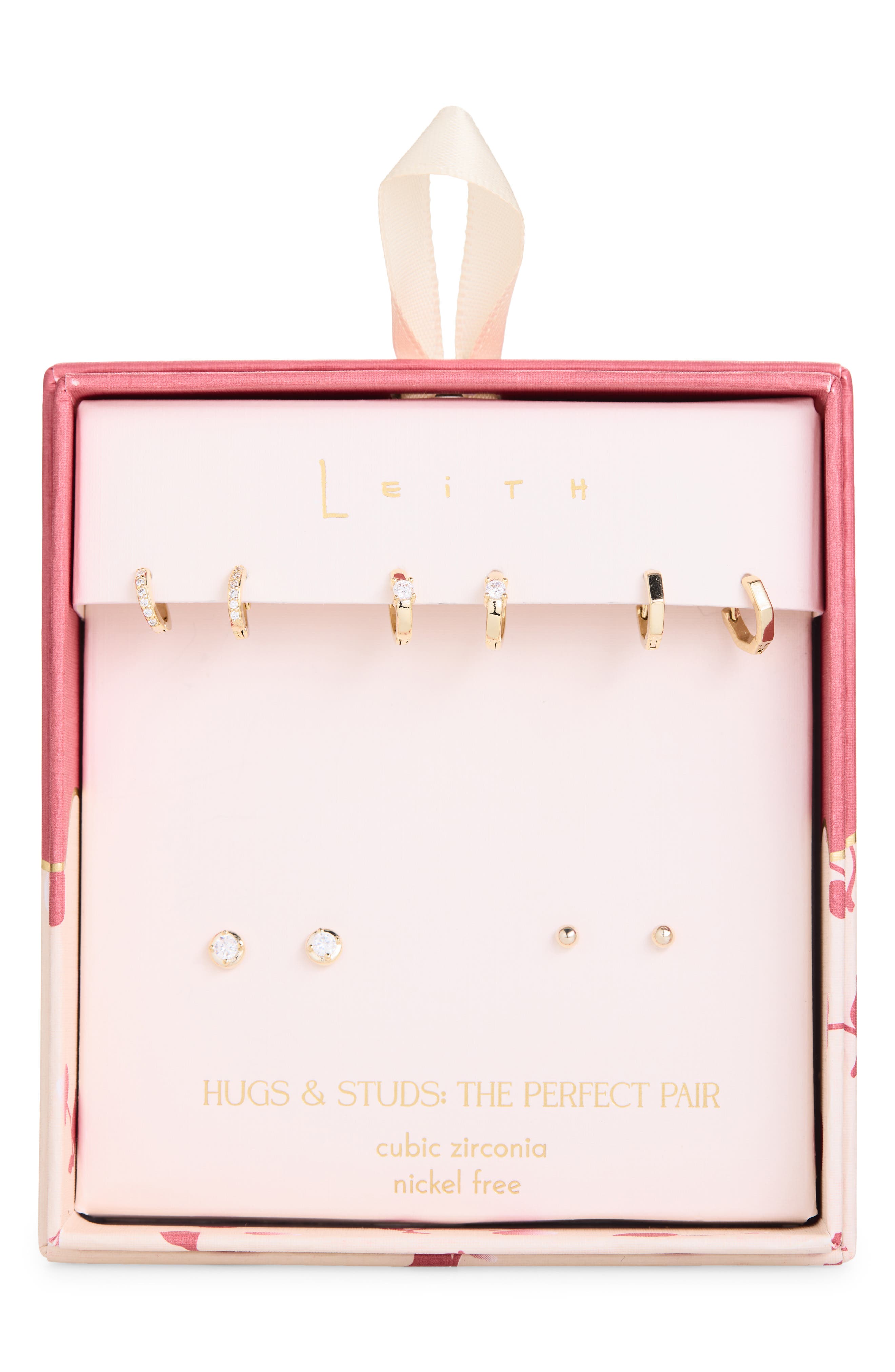 Leith Set of 5 Cubic Zirconia Bezel Stud & Hoop Earrings