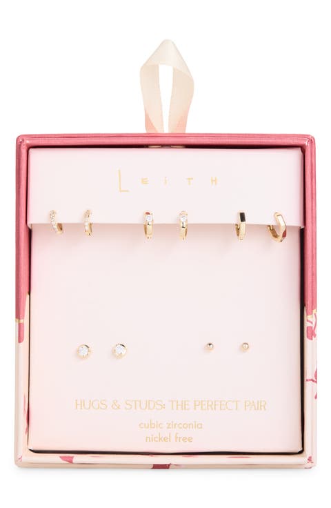 Set of 5 Cubic Zirconia Bezel Stud & Hoop Earrings