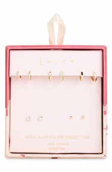 Leith Set of 5 Cubic Zirconia Bezel Stud & Hoop Earrings