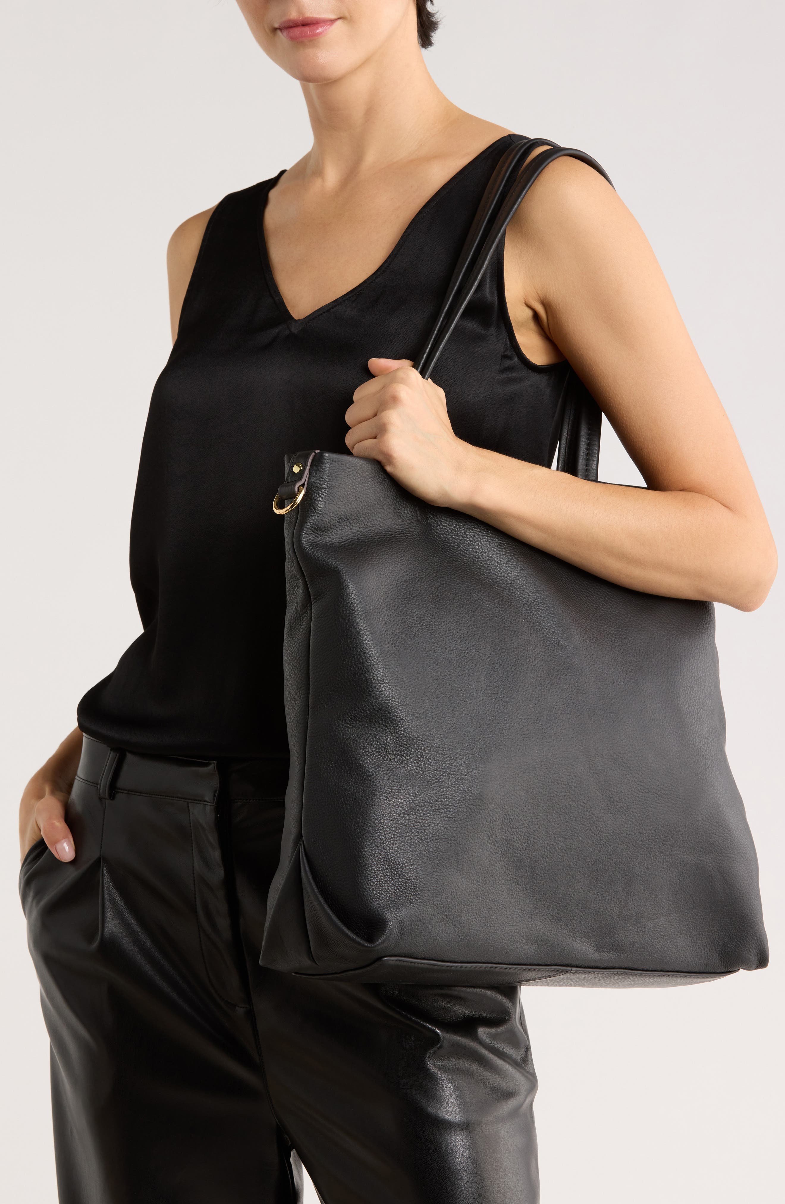 AIMEE Addison Leather Shopper Tote Bag, Alternate, color, Black