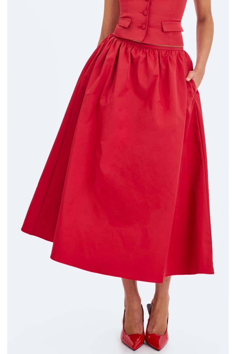 Ursel Gathered A-Line Midi Skirt, Main, color, Crimson