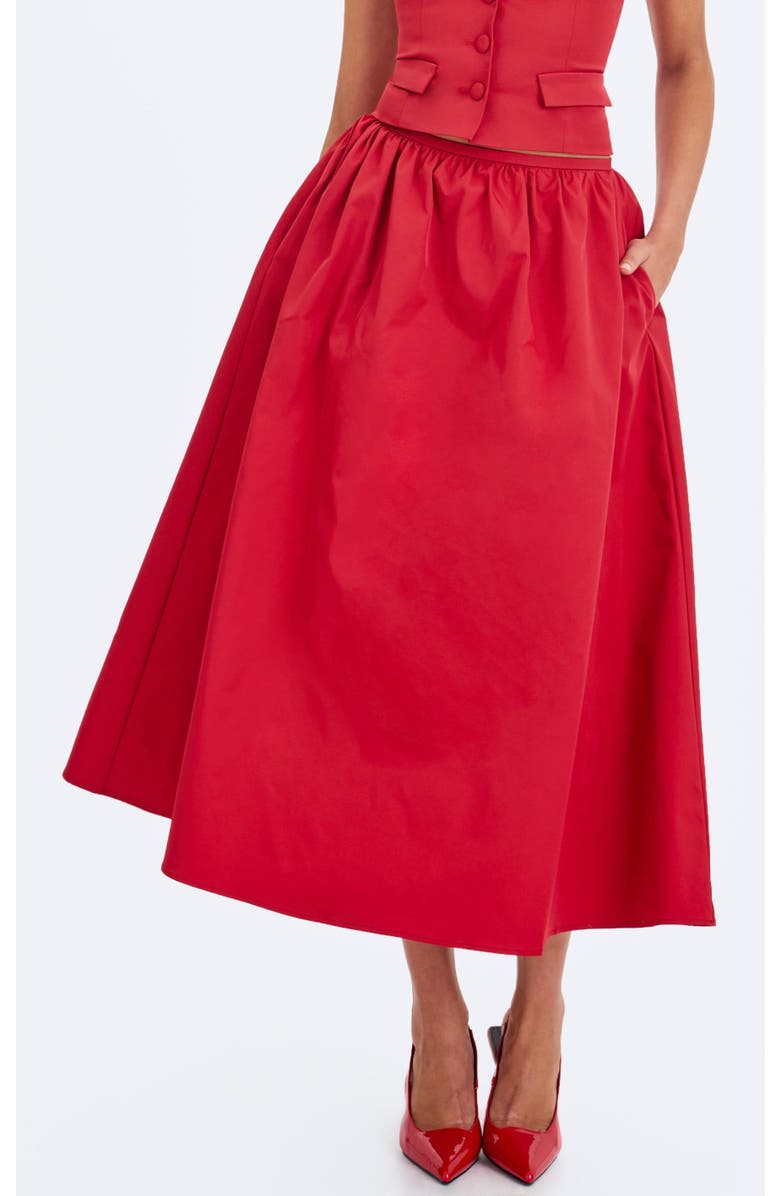 Miss Circle Ursel Gathered A-Line Midi Skirt, Main, color, Crimson