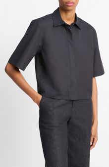 Vince Oversize Crop Cotton Shirt