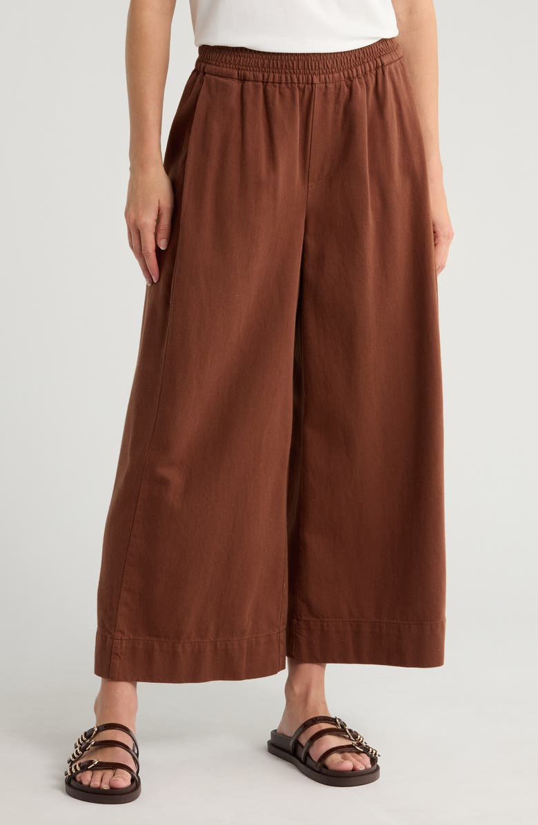 Democracy Pleated Crop Wide Leg Pull-On Pants, Main, color, Cacao Powder
