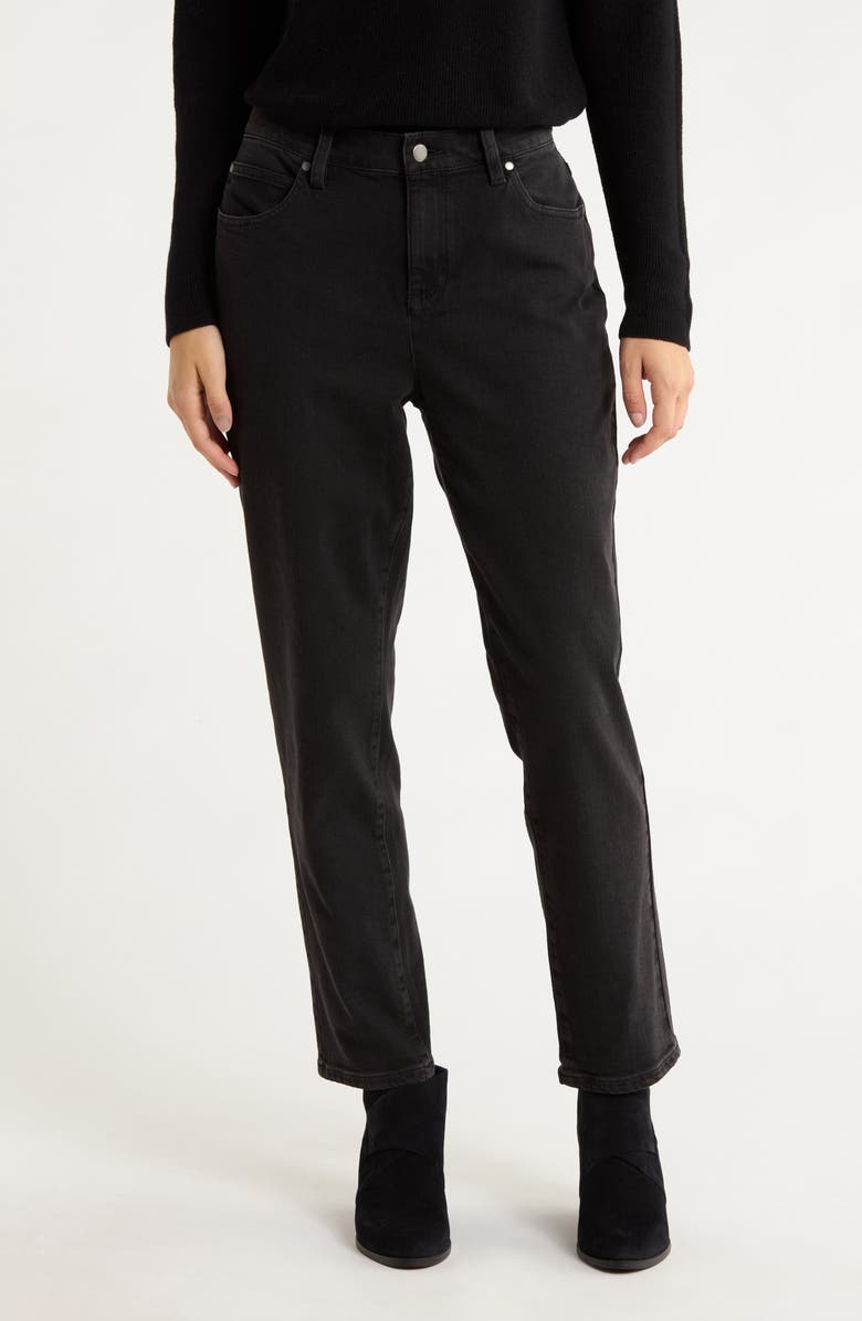 Eileen Fisher High Waist Slim Ankle Jeans, Main, color, Black