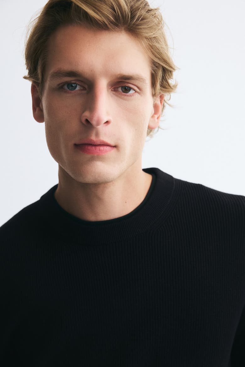 Regular-Fit Rib-Knit Cotton Sweater, Alternate, color, Black