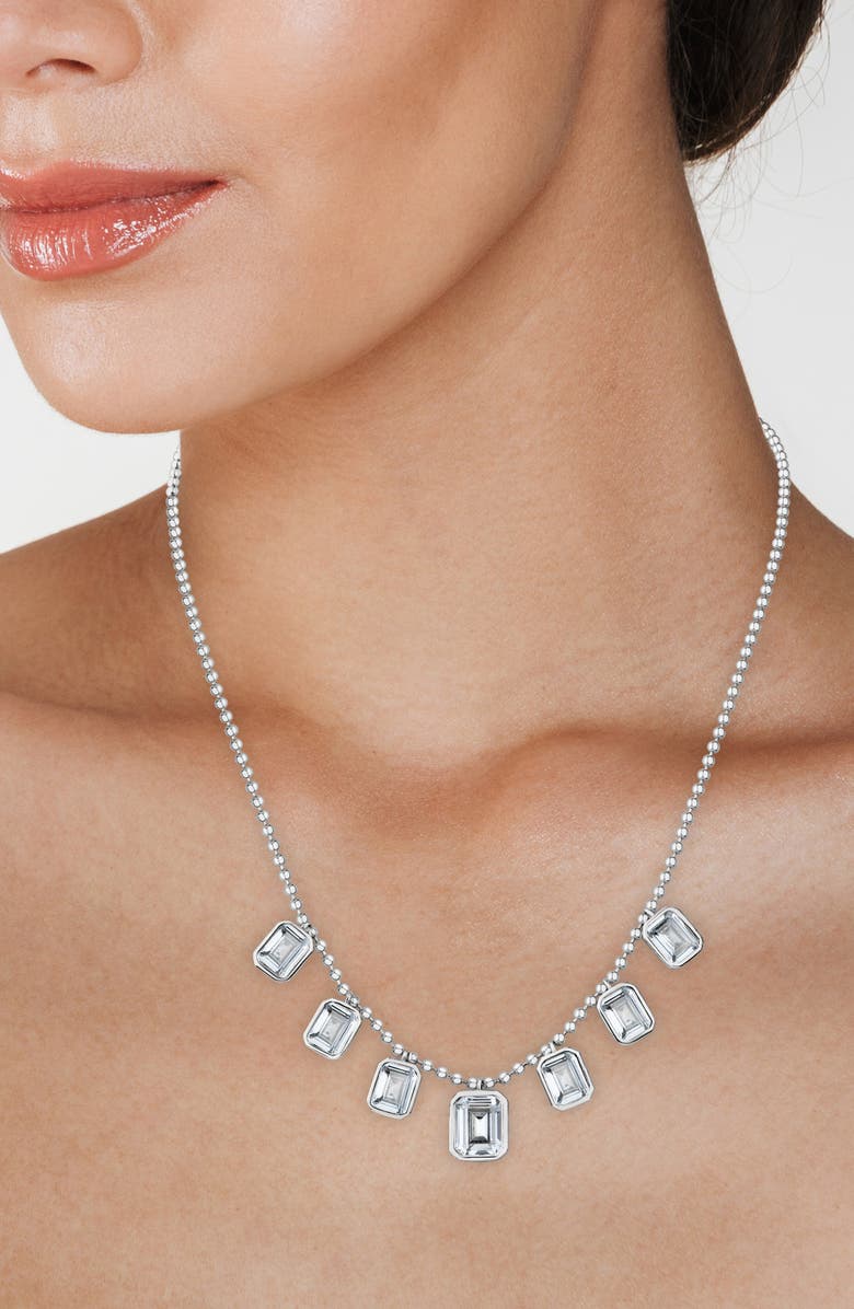 CZ by Kenneth Jay Lane Emerald Cut Cubic Zirconia Charm Necklace, Alternate, color, 