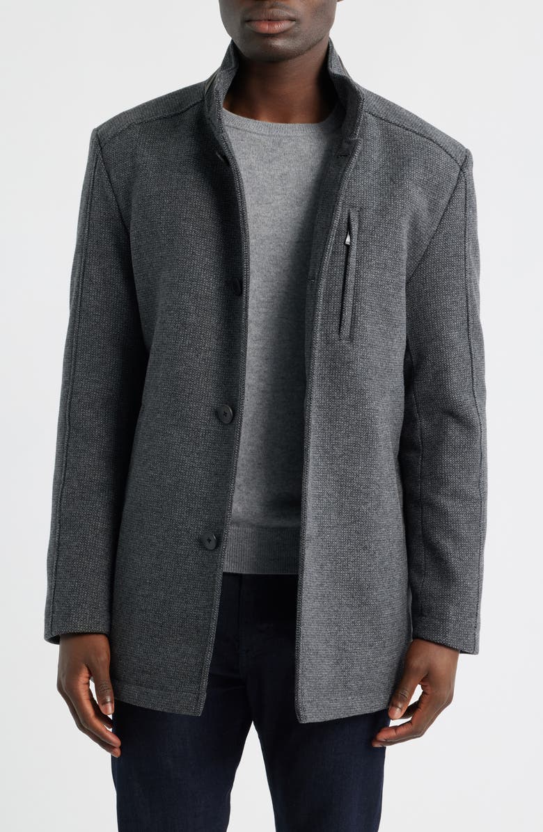 Johnston & Murphy Upton Wool Blend Car Coat with Removable Bib, Alternate, color, Charcoal