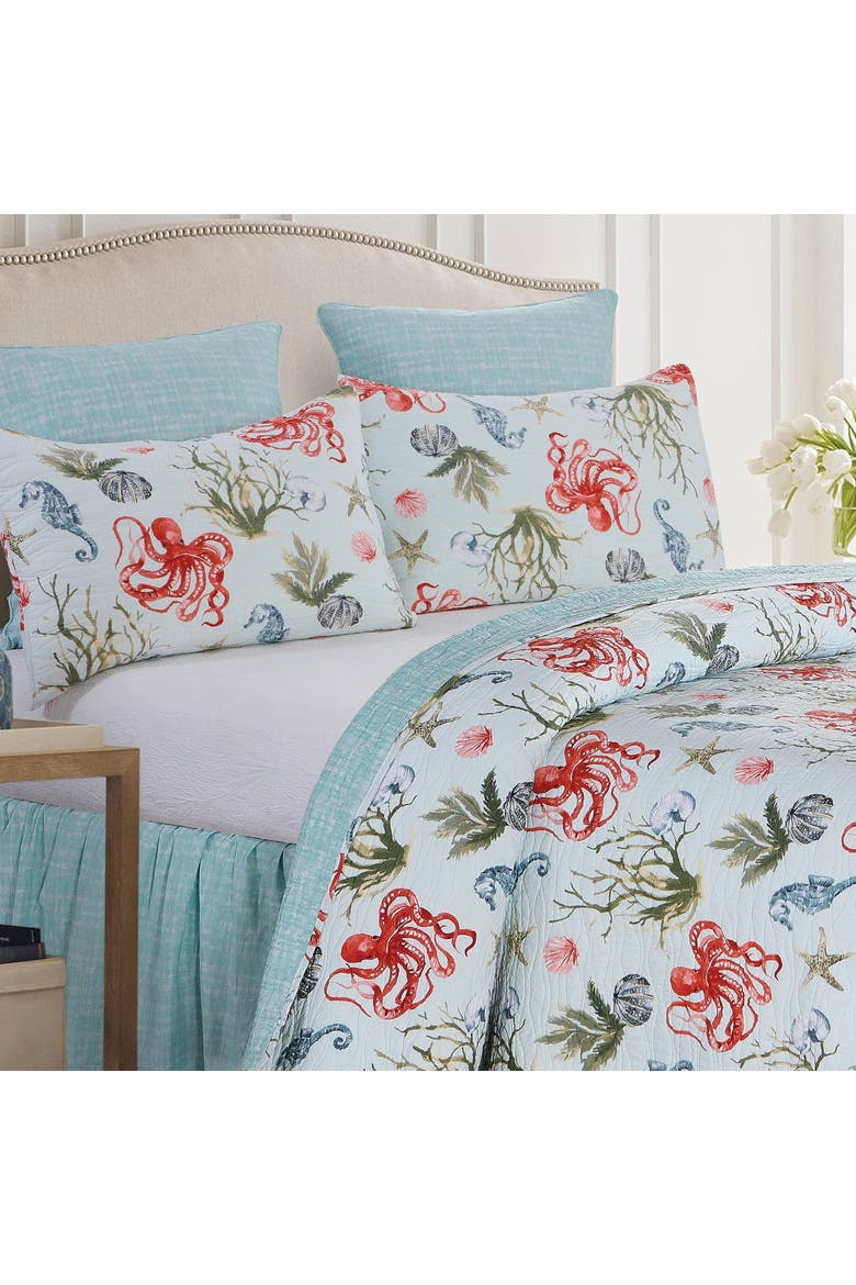 Behari Coastal Beach Cotton Quilt Set  - Reversible and Machine Washable, Alternate, color, Blue