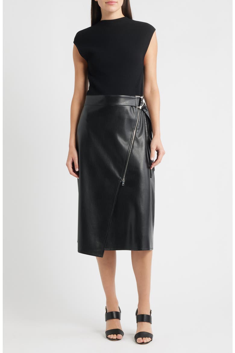 Flederi Mixed Media Midi Dress, Main, color, BLACK