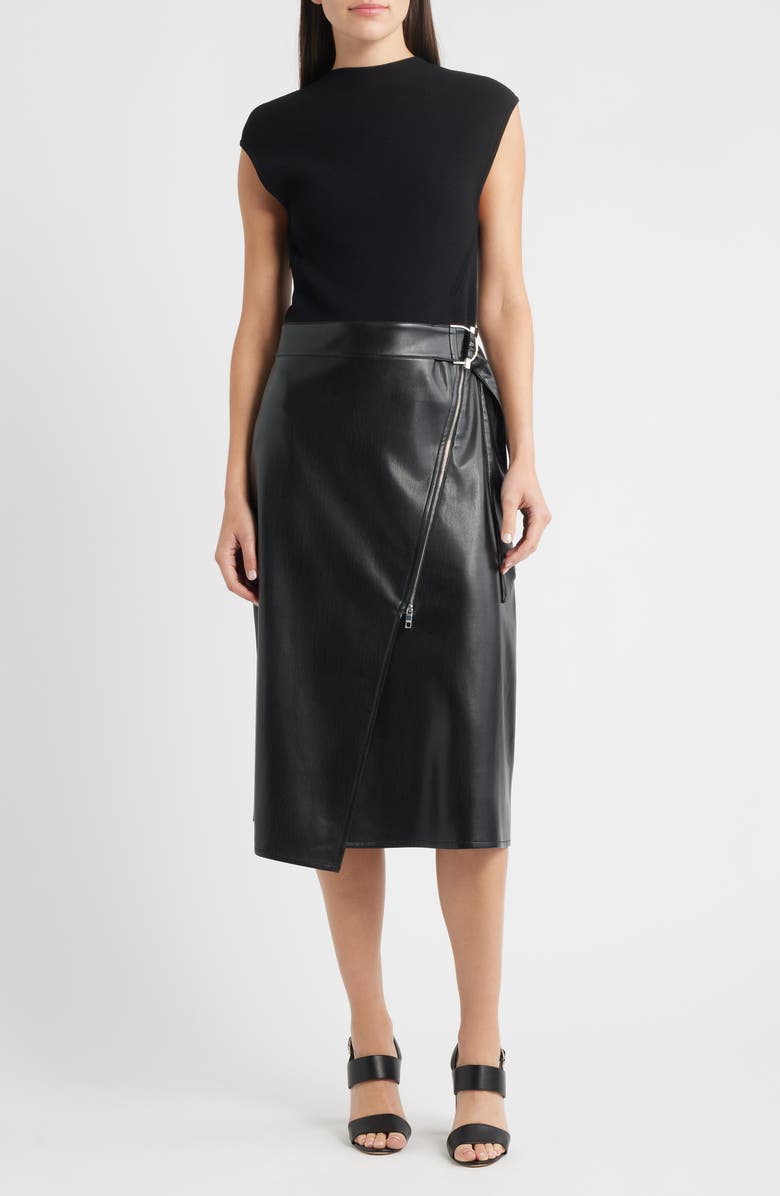 BOSS Flederi Mixed Media Midi Dress, Main, color, Black