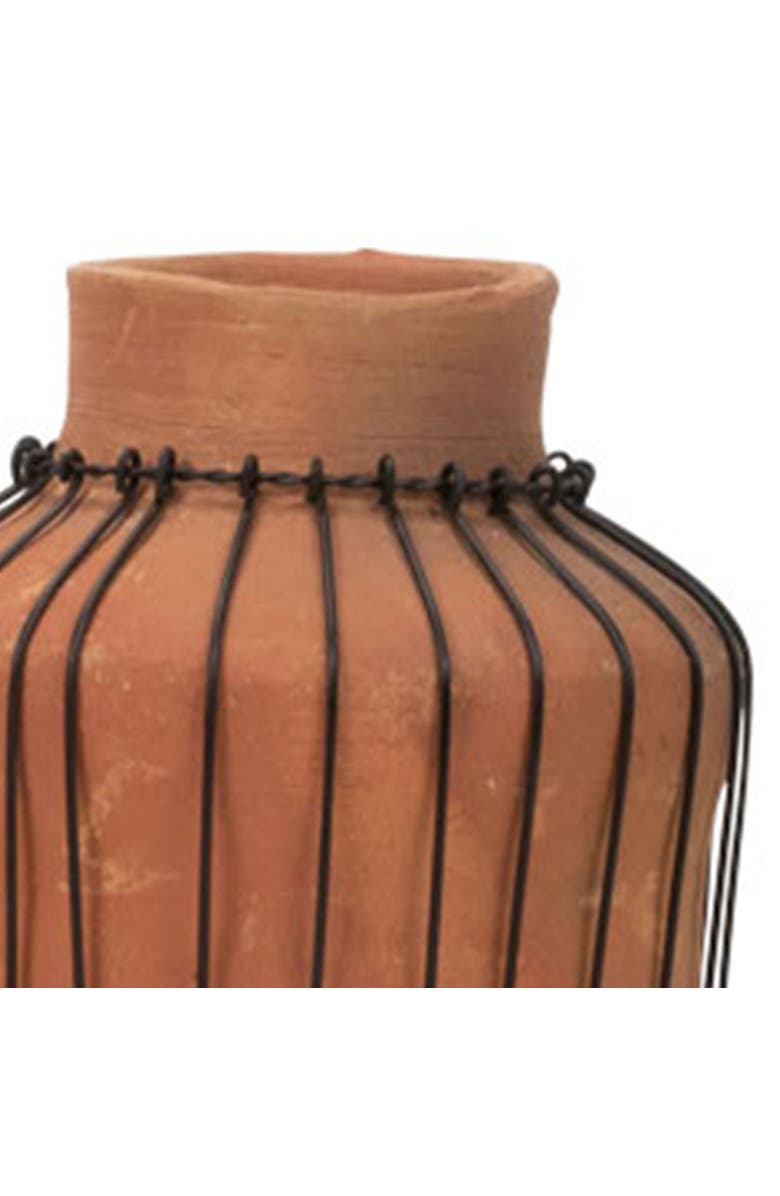 Foreside Home and Garden Set of 3 Natural Terracotta and Wire Decorative Bud Vases, Alternate, color, Brown